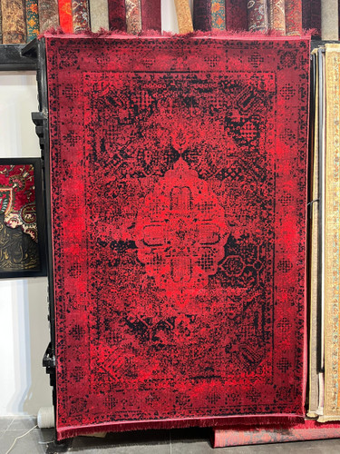 فرش ماشینی مدرن وینتیج رنگ لاکی