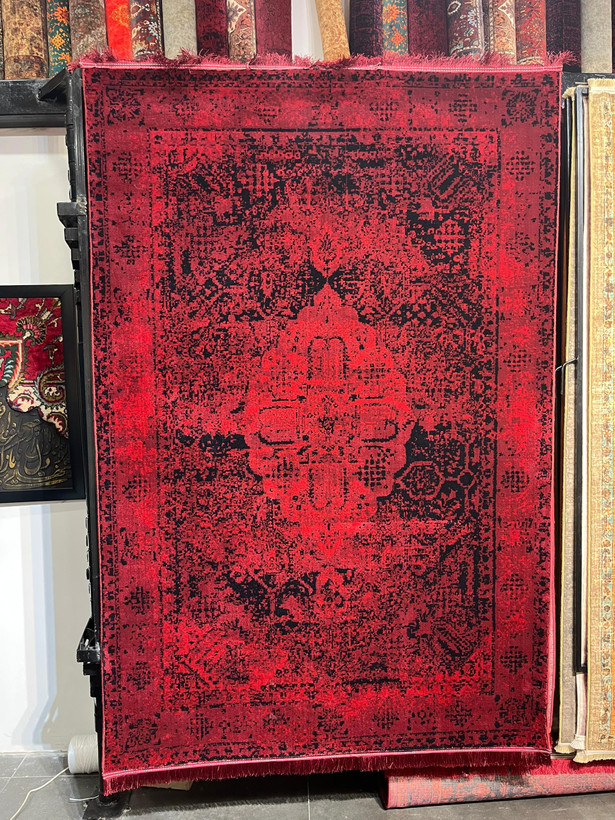 فرش ماشینی مدرن وینتیج رنگ لاکی